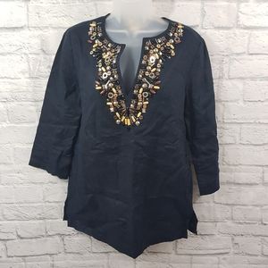 MICHEAL Michael Kors Linen Embellished & Beaded Top